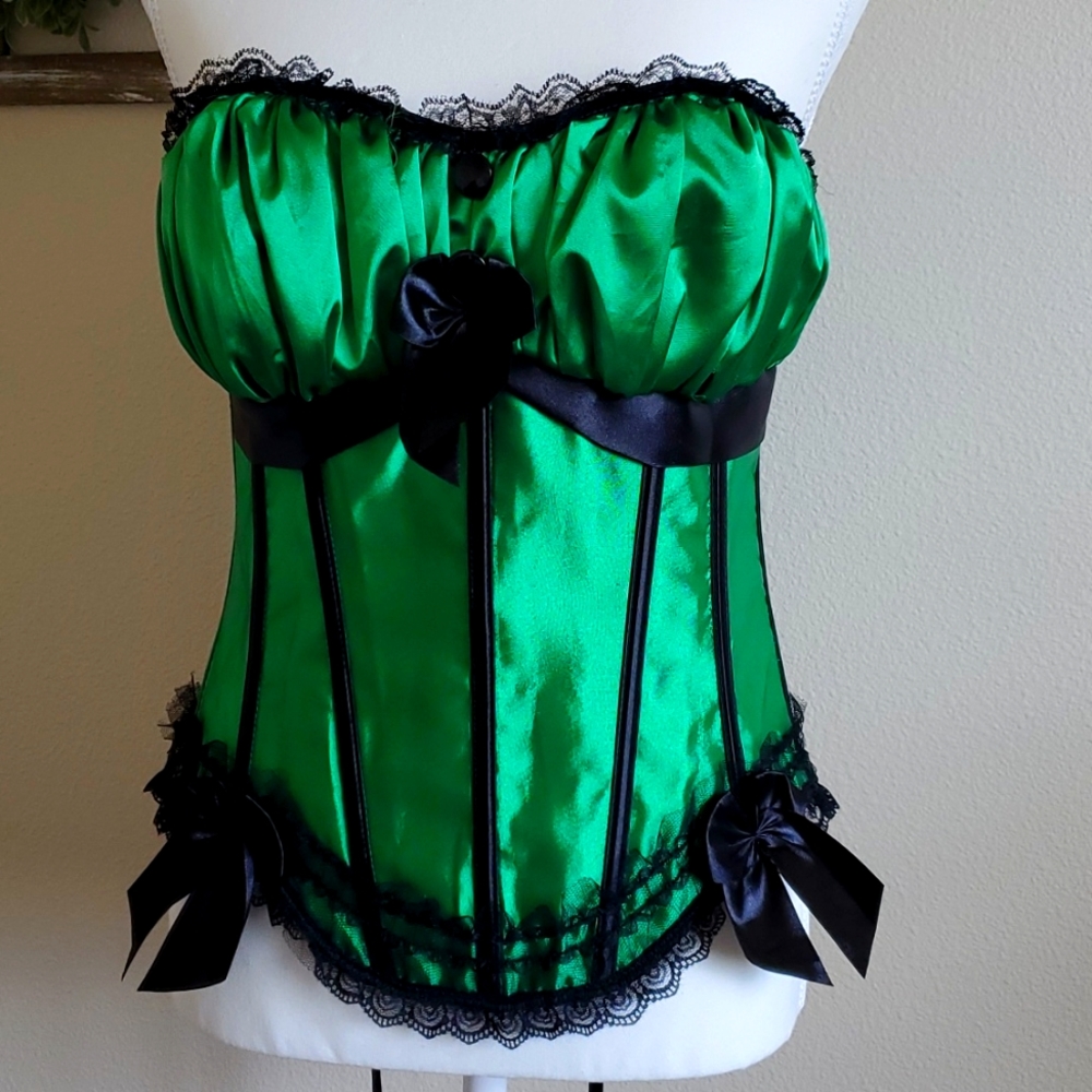 Bright Green Boned Corset - L